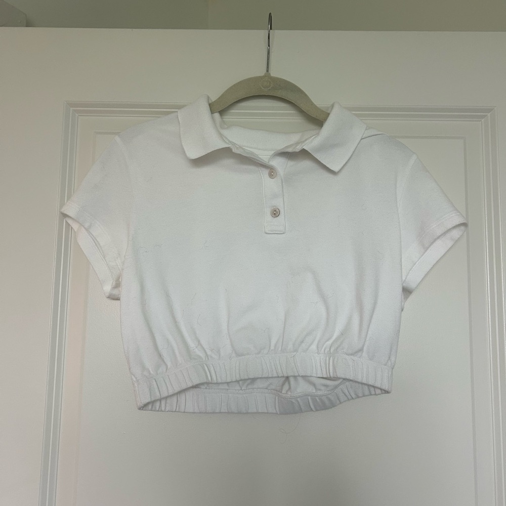 Aerie Offline White Polo Crop Top